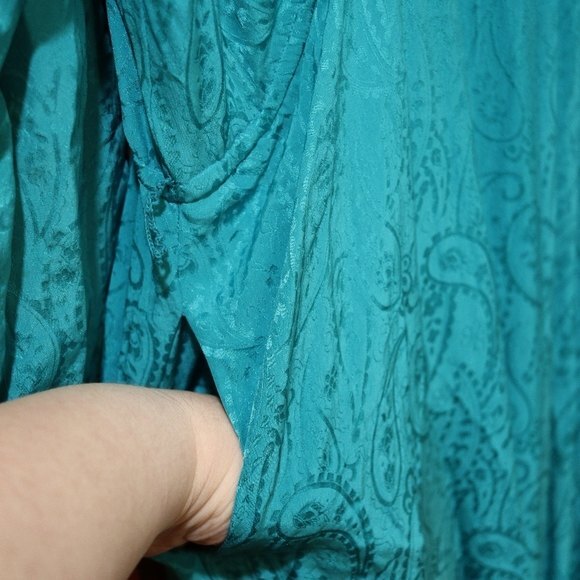 Vintage Silk Jumpsuit 80s Petite Illustrations size 10 Aqua Blue Paisley - Picture 9 of 16